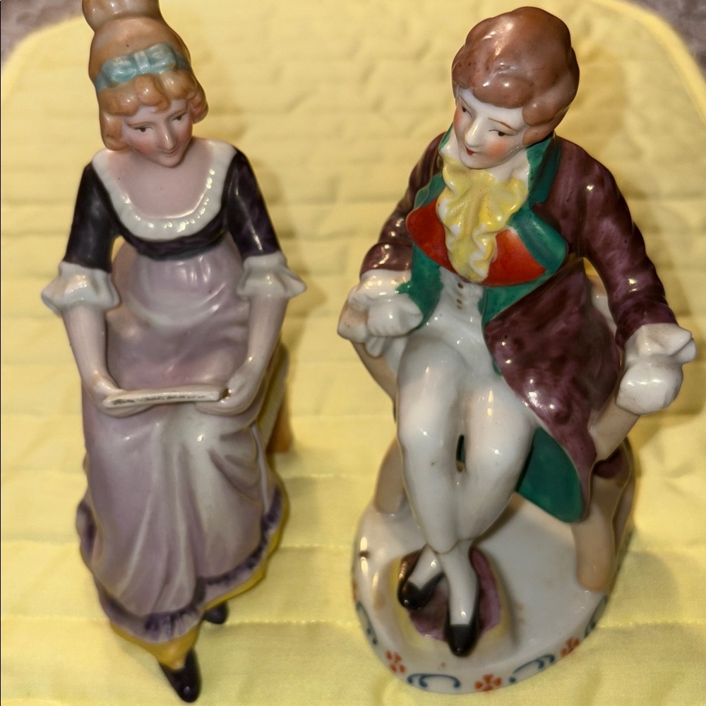 Charming Ceramic Figurine Duo - Purple and Brown $25